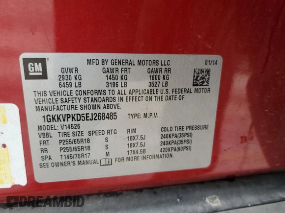 2014 GMC Acadia SLE with VIN 1GKKVPKD5EJ268485, listed as a Copart auction lot 86809484 with 139,671 mi miles and Salvage Title. Bid and sale history available at carsss.com. Image 13.