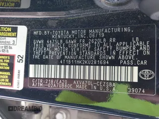 2019 Toyota Camry LE z VIN 4T1B11HK2KU281694, wystawiony jako IAAI lot #42289169 z przebiegiem 111 058 mil mil oraz . Historia ofert i sprzedaży dostępna na DreamBid. Obrazek 9.
