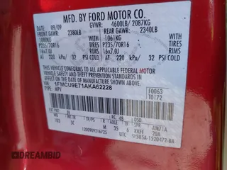 2010 Ford Escape Limited with VIN 1FMCU9E71AKA62228, listed as a IAAI auction lot 40817032 with 237,761 mi miles and . Bid and sale history available at DreamBid. Image 9.