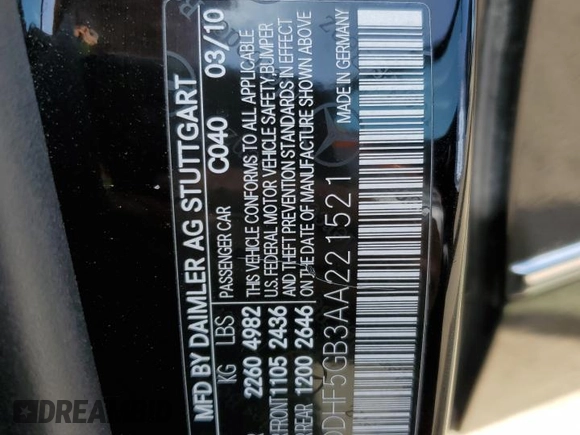2010 Mercedes-Benz E 350 Luxury с VIN WDDHF5GB3AA221521, выставлен на аукционе Copart как лот 57143945 с пробегом Не указан миль и Списание • Salvage title. История ставок и продаж доступна на DreamBid. Изображение 12.