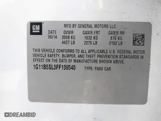 2015 Chevrolet Malibu LS with VIN 1G11B5SL3FF109540, listed as a IAAI auction lot 41478036 with 173,205 mi miles. Bid and sale history available at carsss.com. Image 9.