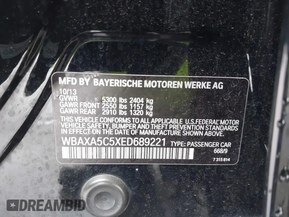 2014 BMW 5 Series 535d z VIN WBAXA5C5XED689221, wystawiony jako IAAI lot #41782273 z przebiegiem 116 510 mil mil oraz . Historia ofert i sprzedaży dostępna na DreamBid. Obrazek 9.