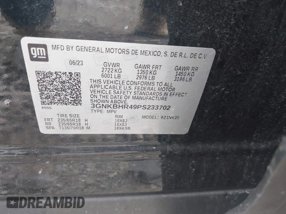 2023 Chevrolet Blazer LT z VIN 3GNKBHR49PS233702, wystawiony jako IAAI lot #42103915 z przebiegiem 40 090 mil mil oraz . Historia ofert i sprzedaży dostępna na DreamBid. Obrazek 9.