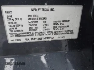 2022 Tesla Model Y Performance with VIN 7SAYGDEF1NF379167, listed as a IAAI auction lot 41429842 with 86,582 mi miles and . Bid and sale history available at DreamBid. Image 9.