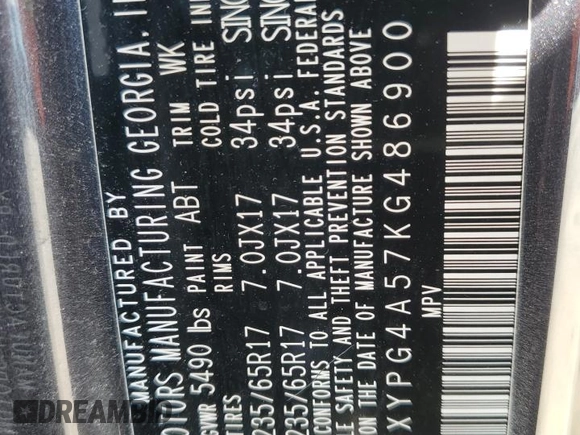 2019 Kia Sorento LX z VIN 5XYPG4A57KG486900, wystawiony jako Copart lot #52674115 z przebiegiem 105 259 mil mil oraz Szkoda całkowita • Salvage title. Historia ofert i sprzedaży dostępna na DreamBid. Obrazek 15.