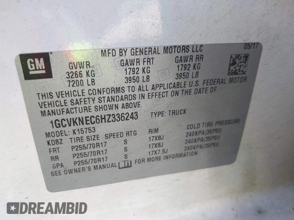 2017 Chevrolet Silverado 1500 Work Truck with VIN 1GCVKNEC6HZ336243, listed as a IAAI auction lot 41985600 with 162,203 mi miles. Bid and sale history available at carsss.com. Image 9.