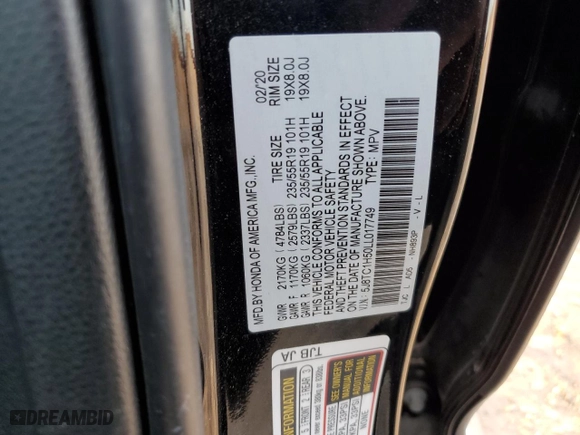 2020 Acura RDX w/Technology Pkg with VIN 5J8TC1H50LL017749, listed as a Copart auction lot 85196524 with 78,827 mi miles and Salvage Title. Bid and sale history available at carsss.com. Image 14.