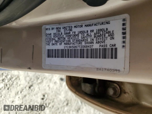 1996 Geo Prizm z VIN 1Y1SK5267TZ068437, wystawiony jako Copart lot #41403285 z przebiegiem 74 727 mil mil oraz Szkody całkowita. Historia ofert i sprzedaży dostępna na DreamBid. Obrazek 12.