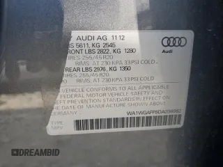 2013 Audi Q5 Prestige with VIN WA1WGAFP8DA036982, listed as a Copart auction lot 61830655 with 82,801 mi miles and Salvage title. Bid and sale history available at DreamBid. Image 13.