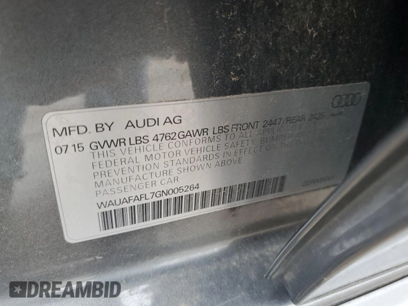 2016 Audi A4 Premium with VIN WAUAFAFL7GN005264, listed as a Copart auction lot 51815235 with 131,344 mi miles and Clean Title. Bid and sale history available at carsss.com. Image 13.