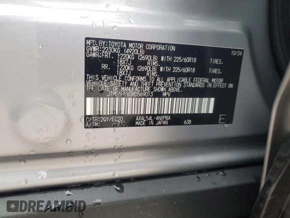 2024 Toyota RAV4 Hybrid XSE with VIN JTME6RFV0RD569013, listed as a Copart auction lot 57239165 with 5,187 mi miles and Salvage title. Bid and sale history available at DreamBid. Image 13.