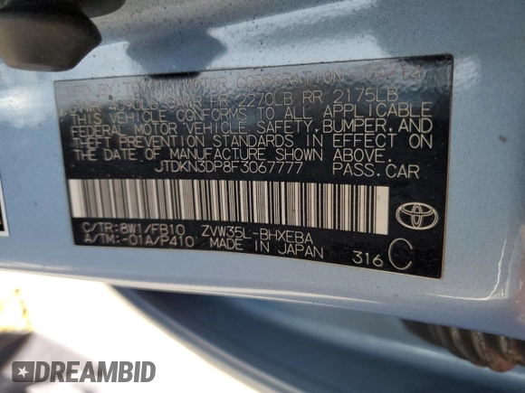2015 Toyota Prius Advanced z VIN JTDKN3DP8F3067777, wystawiony jako Copart lot #44540735 z przebiegiem 183 262 mil mil oraz Szkoda całkowita • Salvage title. Historia ofert i sprzedaży dostępna na DreamBid. Obrazek 14.