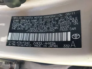 2011 Toyota Prius I with VIN JTDKN3DU3B0291993, listed as a IAAI auction lot 41892191 with 154,411 mi miles. Bid and sale history available at carsss.com. Image 9.