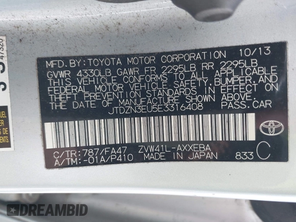 2014 Toyota Prius Two z VIN JTDZN3EU5E3316408, wystawiony jako IAAI lot #42376125 z przebiegiem 140 942 mil mil oraz . Historia ofert i sprzedaży dostępna na DreamBid. Obrazek 9.
