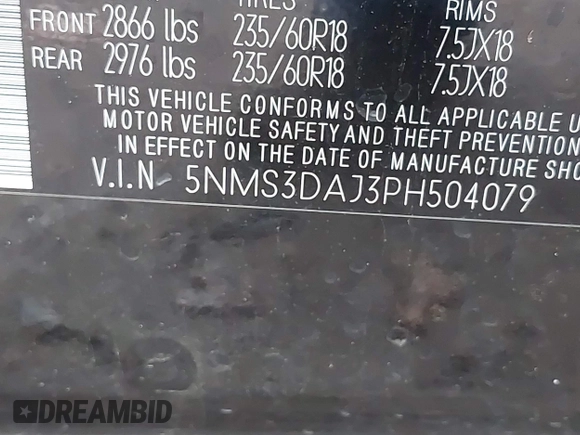2023 Hyundai Santa Fe SEL with VIN 5NMS3DAJ3PH504079, listed as a IAAI auction lot 41142971 with 30,164 mi miles and . Bid and sale history available at DreamBid. Image 9.