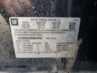 2016 Chevrolet Tahoe LTZ with VIN 1GNSCCKCXGR264655, listed as a Copart auction lot 57456625 with 237,621 mi miles and Salvage title. Bid and sale history available at DreamBid. Image 13.