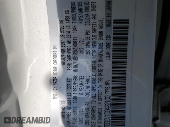 2013 Mazda CX-9 Touring with VIN JM3TB3CV1D0422100, listed as a Copart auction lot 50396875 with 111,266 mi miles and Salvage Title. Bid and sale history available at carsss.com. Image 14.
