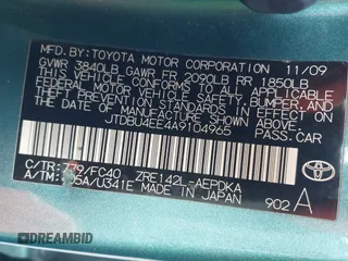 2010 Toyota Corolla with VIN JTDBU4EE4A9104965, listed as a IAAI auction lot 41956372 with 206,535 mi miles. Bid and sale history available at carsss.com. Image 9.