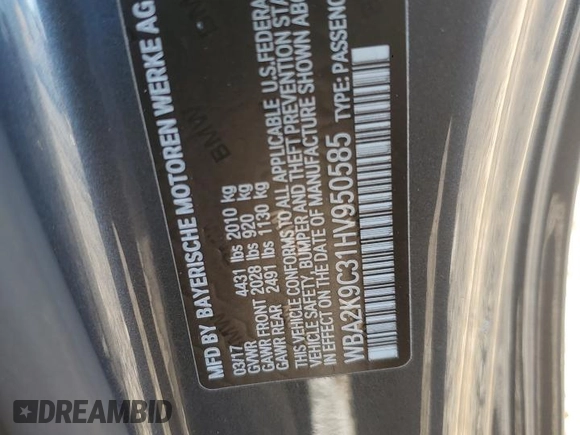 2017 BMW 2 Series 230i with VIN WBA2K9C31HV950585, listed as a Copart auction lot 88525515 with 39,618 mi miles and Salvage title. Bid and sale history available at DreamBid. Image 12.