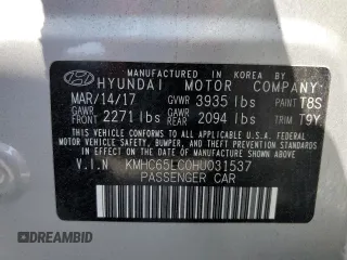 2017 Hyundai Ioniq Blue z VIN KMHC65LC0HU031537, wystawiony jako Copart lot #52194305 z przebiegiem 62 796 mil mil oraz Szkoda całkowita • Salvage title. Historia ofert i sprzedaży dostępna na DreamBid. Obrazek 13.