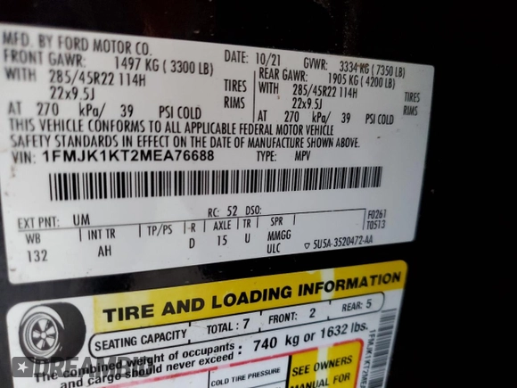 2021 Ford Expedition Max Limited z VIN 1FMJK1KT2MEA76688, wystawiony jako Copart lot #43346315 z przebiegiem 84 437 mil mil oraz Szkoda całkowita • Salvage title. Historia ofert i sprzedaży dostępna na DreamBid. Obrazek 13.