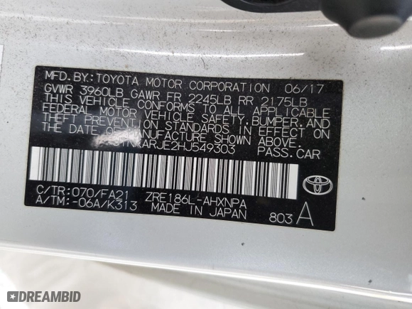 2017 Toyota Corolla iM with VIN JTNKARJE2HJ549303, listed as a Copart auction lot 69957964 with 163,673 mi miles and Salvage Title. Bid and sale history available at carsss.com. Image 12.