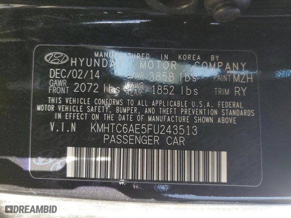 2015 Hyundai Veloster Turbo with VIN KMHTC6AE5FU243513, listed as a Copart auction lot 51278955 with 153,629 mi miles and Clean Title. Bid and sale history available at carsss.com. Image 12.