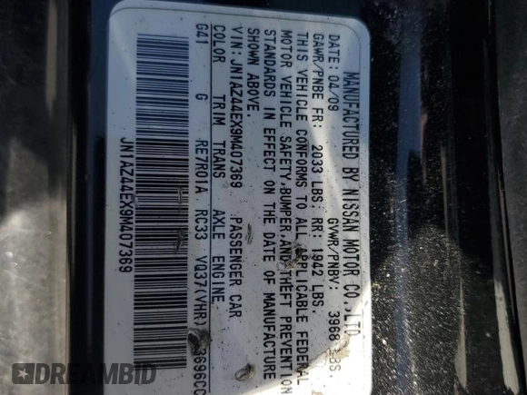 2009 Nissan 370Z Touring with VIN JN1AZ44EX9M407369, listed as a Copart auction lot 66755474 with 124,031 mi miles and Salvage Title. Bid and sale history available at carsss.com. Image 14.