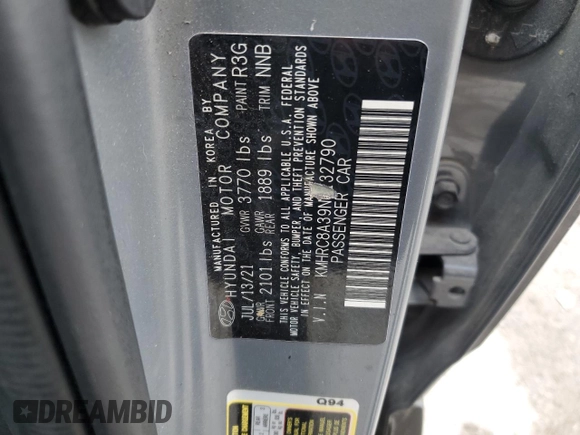 2022 Hyundai Venue SEL with VIN KMHRC8A39NU132790, listed as a Copart auction lot 58782655 with 39,532 mi miles and Salvage title. Bid and sale history available at DreamBid. Image 13.