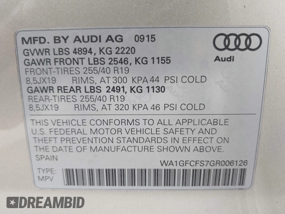 2016 Audi Q3 Prestige with VIN WA1GFCFS7GR006126, listed as a IAAI auction lot 42527473 with 72,018 mi miles and . Bid and sale history available at DreamBid. Image 9.