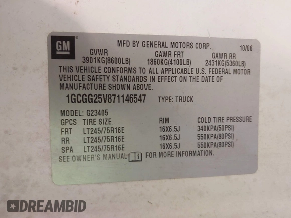 2007 Chevrolet Express Cargo Van with VIN 1GCGG25V871146547, listed as a IAAI auction lot 41347469 with 423,041 mi miles. Bid and sale history available at carsss.com. Image 9.