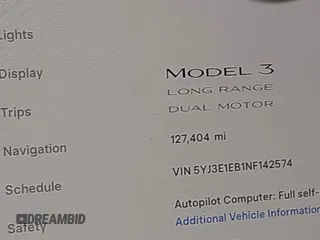 2022 Tesla Model 3 Long Range with VIN 5YJ3E1EB1NF142574, listed as a IAAI auction lot 41213900 with 127,404 mi miles and . Bid and sale history available at DreamBid. Image 15.