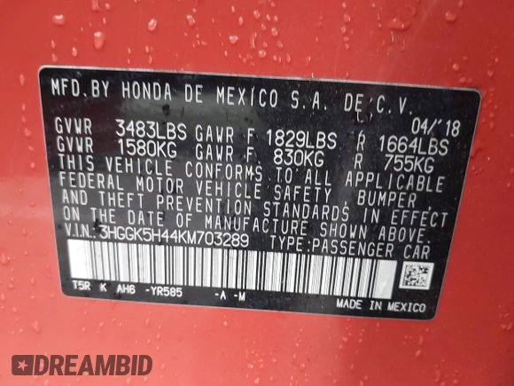 2019 Honda Fit LX with VIN 3HGGK5H44KM703289, listed as a IAAI auction lot 42058382 with Not Provided miles. Bid and sale history available at carsss.com. Image 9.