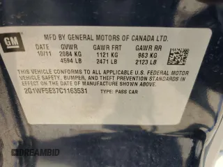 2012 Chevrolet Impala LS Fleet with VIN 2G1WF5E37C1163531, listed as a Copart auction lot 60451155 with 115,087 mi miles and Salvage title. Bid and sale history available at DreamBid. Image 13.