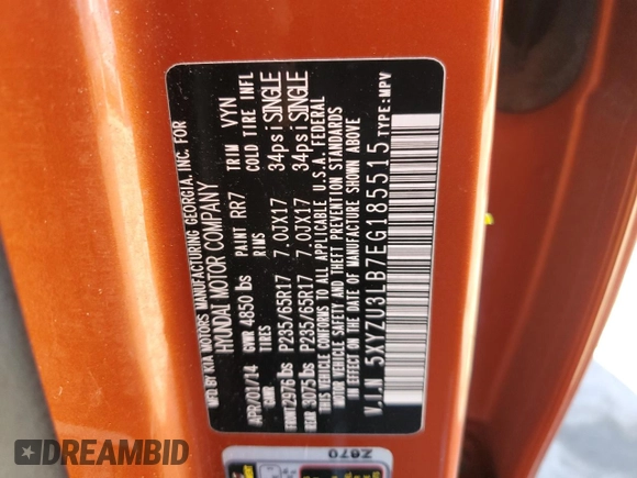 2014 Hyundai Santa Fe Sport with VIN 5XYZU3LB7EG185515, listed as a Copart auction lot 42679185 with 140,742 mi miles and Salvage Title. Bid and sale history available at carsss.com. Image 14.