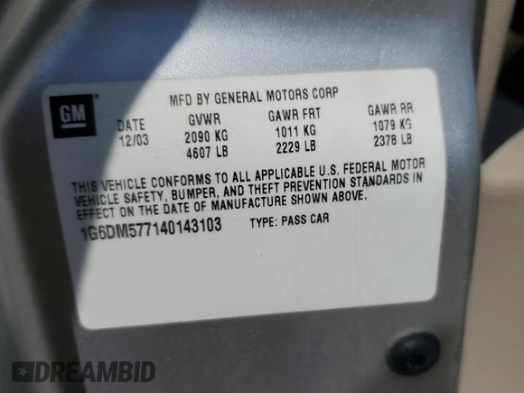 2004 Cadillac CTS with VIN 1G6DM577140143103, listed as a Copart auction lot 52082795 with 137,393 mi miles and Salvage title. Bid and sale history available at DreamBid. Image 12.