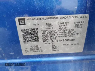 2019 Chevrolet Blazer RS with VIN 3GNKBJRS7KS608209, listed as a Copart auction lot 62657435 with 79,453 mi miles and Salvage title. Bid and sale history available at DreamBid. Image 13.