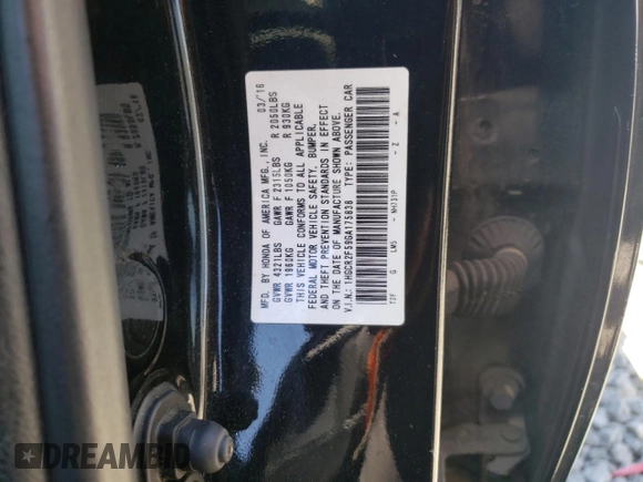 2016 Honda Accord Sport z VIN 1HGCR2F59GA175838, wystawiony jako Copart lot #56034815 z przebiegiem 117 125 mil mil oraz Szkoda całkowita • Salvage title. Historia ofert i sprzedaży dostępna na DreamBid. Obrazek 12.