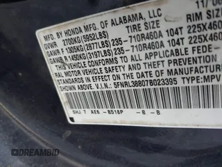 2007 Honda Odyssey Touring with VIN 5FNRL38807B023395, listed as a IAAI auction lot 42047062 with 240,552 mi miles. Bid and sale history available at carsss.com. Image 9.