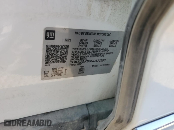 2022 GMC Yukon XL SLT z VIN 1GKS2GKD9NR172580, wystawiony jako Copart lot #62007894 z przebiegiem 37 118 mil mil oraz Szkoda całkowita • Salvage title. Historia ofert i sprzedaży dostępna na DreamBid. Obrazek 13.