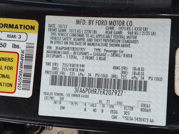2014 Ford Fusion SE with VIN 3FA6P0HR7ER207927, listed as a IAAI auction lot 42094439 with 112,660 mi miles. Bid and sale history available at carsss.com. Image 9.