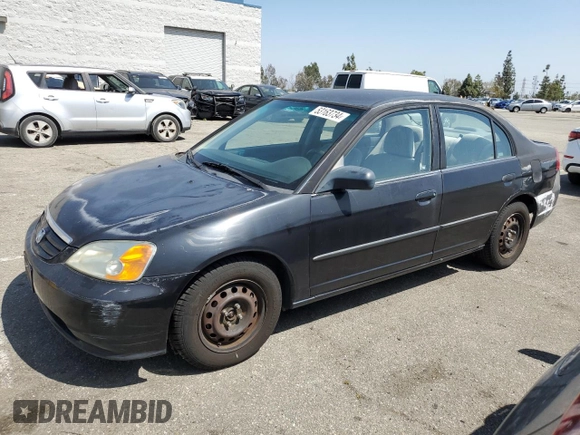 2001 Honda Civic DX with VIN 2HGES16261H588886, listed as a Copart auction lot 53163734 with 193,104 mi miles and Salvage Title. Bid and sale history available at carsss.com. Image 1.