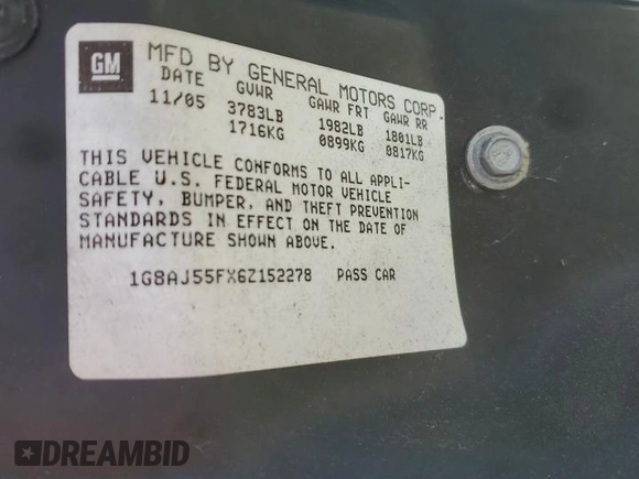 2006 Saturn ION with VIN 1G8AJ55FX6Z152278, listed as a Copart auction lot 53731945 with 69,885 mi miles and Non Repairable. Bid and sale history available at carsss.com. Image 12.