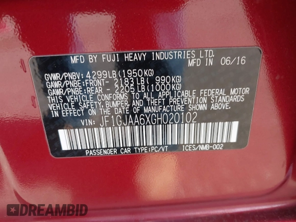 2016 Subaru Impreza z VIN JF1GJAA6XGH020102, wystawiony jako IAAI lot #40920142 z przebiegiem 91 383 mil mil oraz . Historia ofert i sprzedaży dostępna na DreamBid. Obrazek 9.