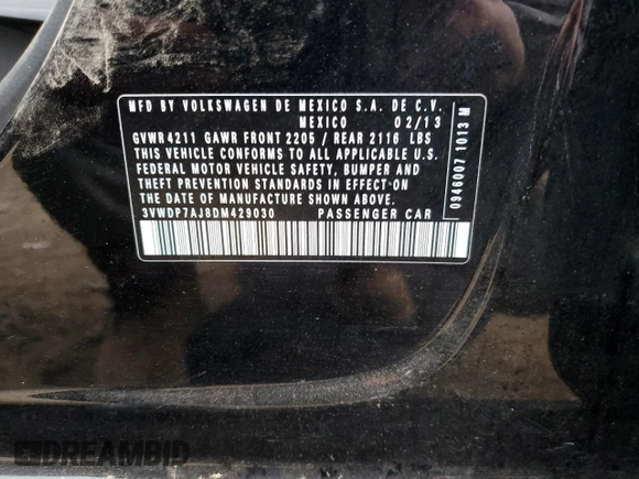 2013 Volkswagen Jetta SE with VIN 3VWDP7AJ8DM429030, listed as a Copart auction lot 47759145 with 173,476 mi miles and Salvage title. Bid and sale history available at DreamBid. Image 14.