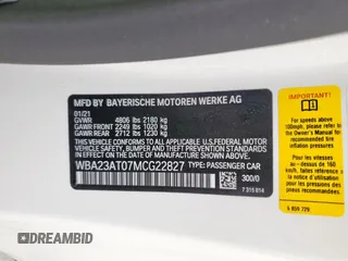 2021 BMW 4 Series 430i z VIN WBA23AT07MCG22827, wystawiony jako Copart lot #57776505 z przebiegiem 6874 mil mil oraz Szkody całkowita. Historia ofert i sprzedaży dostępna na DreamBid. Obrazek 12.