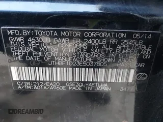 2014 Lexus IS 250 with VIN JTHBF1D23E5037805, listed as a IAAI auction lot 41481565 with 153,901 mi miles and . Bid and sale history available at DreamBid. Image 9.