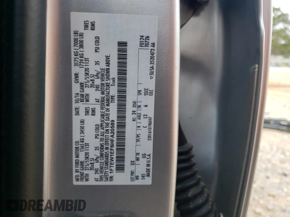 2017 Ford F-150 XL with VIN 1FTEW1EF6HFA20589, listed as a Copart auction lot 49012525 with 188,748 mi miles and Salvage title. Bid and sale history available at DreamBid. Image 14.