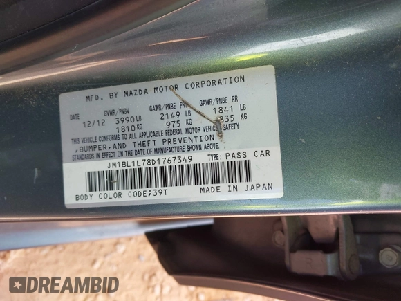 2013 Mazda 3 i Touring with VIN JM1BL1L78D1767349, listed as a IAAI auction lot 41967275 with 168,626 mi miles and . Bid and sale history available at carsss.com. Image 9.