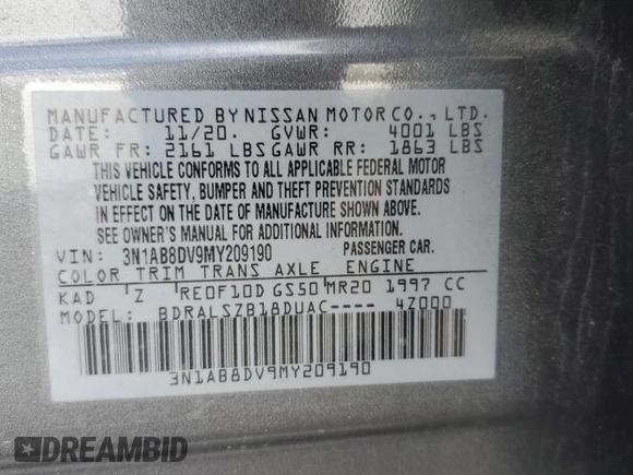 2021 Nissan Sentra SR z VIN 3N1AB8DV9MY209190, wystawiony jako Copart lot #57677395 z przebiegiem 43 950 mil mil oraz Szkoda całkowita • Salvage title. Historia ofert i sprzedaży dostępna na DreamBid. Obrazek 13.